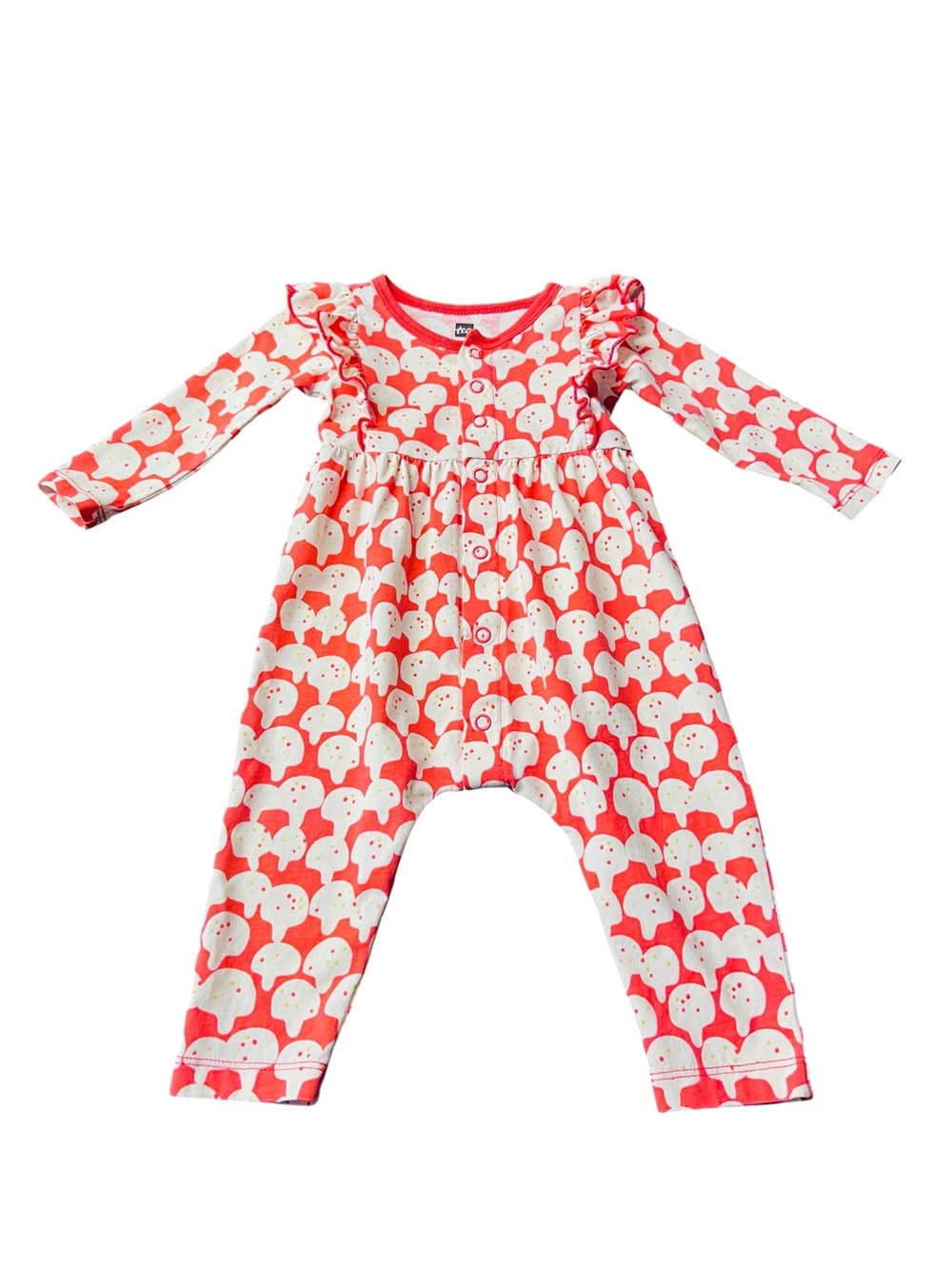 Tea Collection Coral and White Mushroom Print Footie Size 6-9 Months